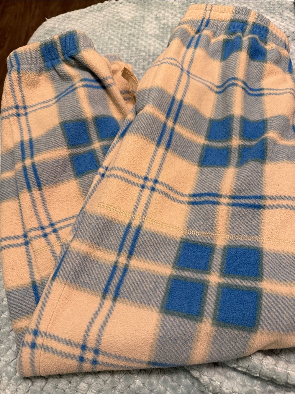 TNA Peach and Blue Plaid Fleece Pants
